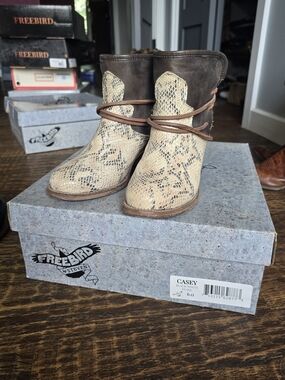 Freebird by Steven Casey Snakeskin Leather Ankle Boots - Black/white Snake